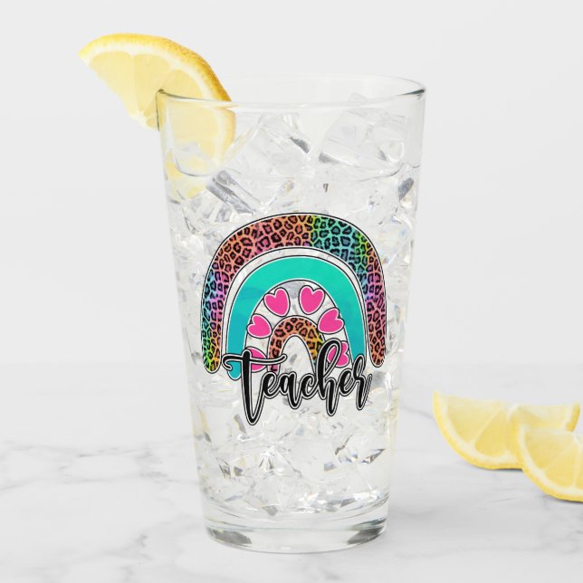 Regenbogen-Lehrerin - farbenfrohe Leopard-Printwer Glas (Vorderseite Ice)
