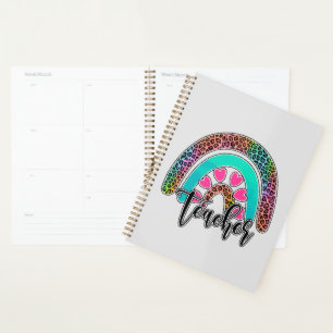 Regenbogen-Lehrerin - farbenfrohe Leopard-Printwer Planer