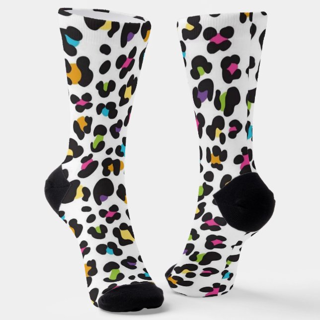 Regenbogen-Leopard-Cheetah-Bunt-Tierdruck  Socken (Gewinkelt)