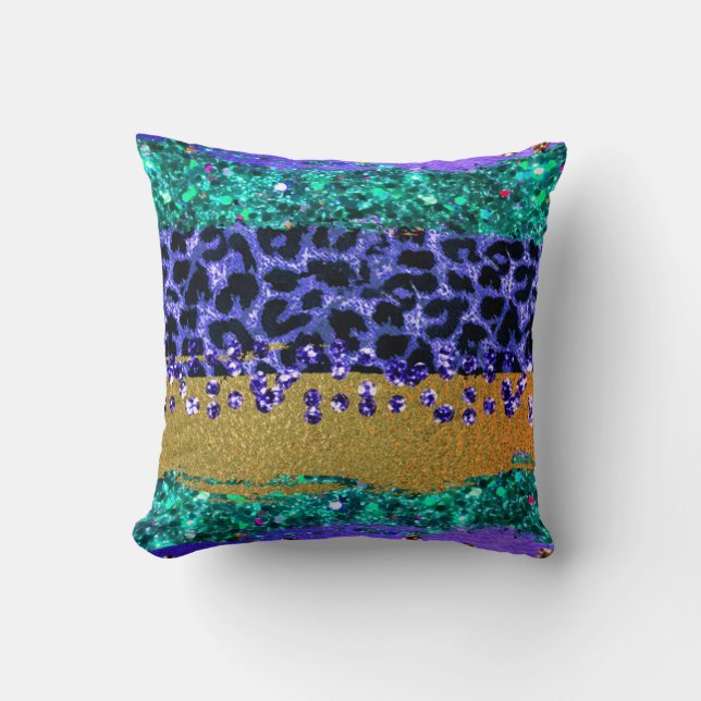 *~ Regenbogen Leopard Muster + Goldene Folie Kissen (Vorderseite)