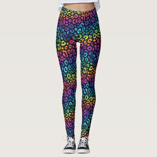 Regenbogen-Leoparden-Druck Leggings | Kräftige Far (Vorderseite)