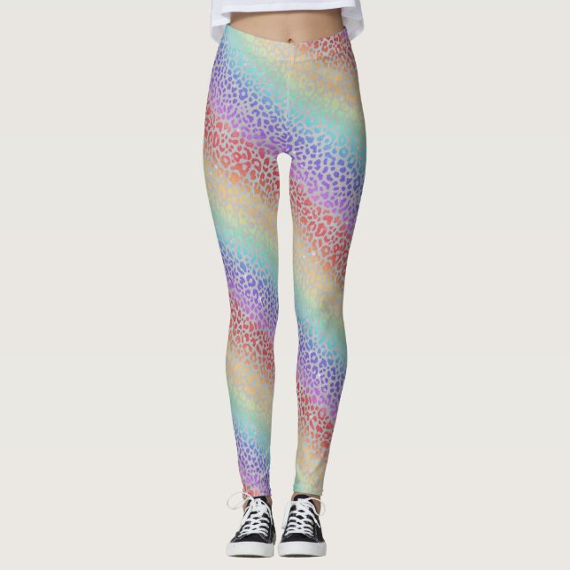 Regenbogen-Leoparden-Druck Leggings | Kräftige Far (Vorderseite)