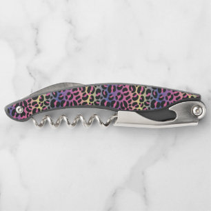 Regenbogen-Leoparden-Tierdruck-Muster Kellnermesser