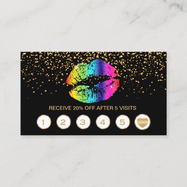 Regenbogen-Lippenloyalitäts-Karten auf Schwarzem Treuekarte (Vorderseite)