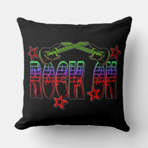 Regenbogen-Logo Rock On Gitarren & Sterne Wurfkiss Kissen