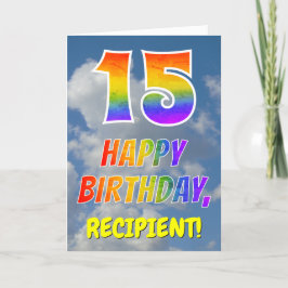 Regenbogen-Look "15" & "HAPPY BIRTHDAY", Wolken, H Karte
