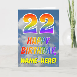 Regenbogen-Look "22" & "HAPPY BIRTHDAY", Wolken, H Karte