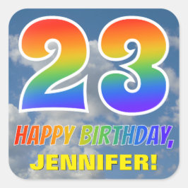 Regenbogen-Look "23" & "HAPPY BIRTHDAY", Wolken, H Quadratischer Aufkleber