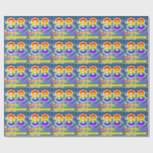 Regenbogen-Look "38" & "HAPPY BIRTHDAY", Wolken, H Geschenkpapier