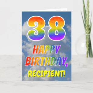 Regenbogen-Look "38" & "HAPPY BIRTHDAY", Wolken, H Karte