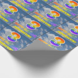 Regenbogen-Look "3" & "HAPPY BIRTHDAY", Wolken, Hi Geschenkpapier