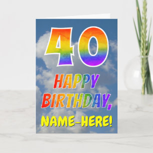Regenbogen-Look "40" & "HAPPY BIRTHDAY", Wolken, H Karte