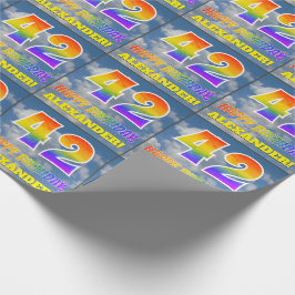 Regenbogen-Look "42" & "HAPPY BIRTHDAY", Wolken, H Geschenkpapier
