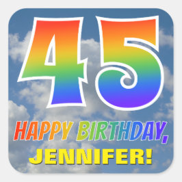 Regenbogen-Look "45" & "HAPPY BIRTHDAY", Wolken, H Quadratischer Aufkleber