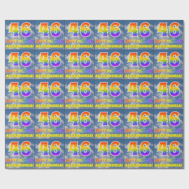 Regenbogen-Look "46" & "HAPPY BIRTHDAY", Wolken, H Geschenkpapier (Flach)