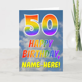 Regenbogen-Look "50" & "HAPPY BIRTHDAY", Wolken, H Karte