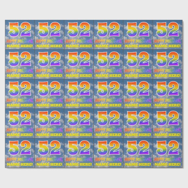 Regenbogen-Look "52" & "HAPPY BIRTHDAY", Wolken, H Geschenkpapier (Flach)