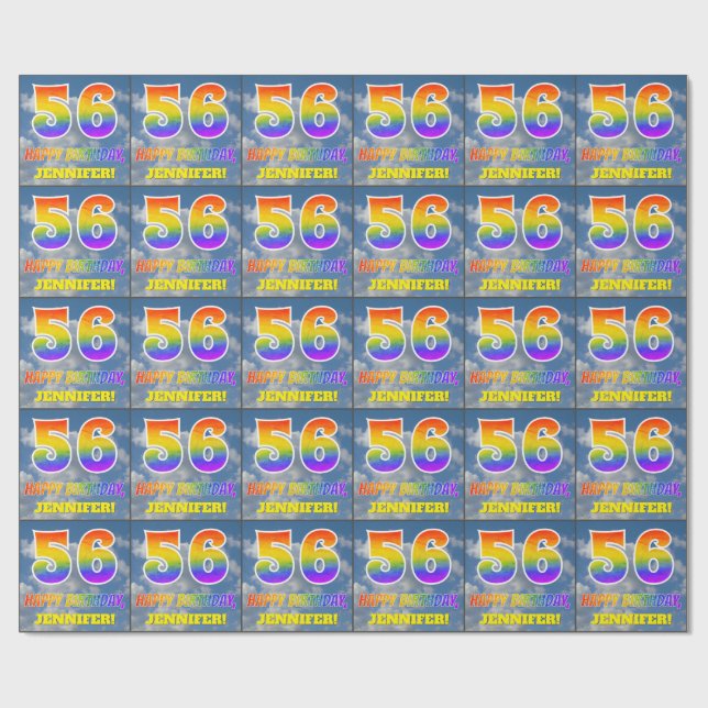 Regenbogen-Look "56" & "HAPPY BIRTHDAY", Wolken, H Geschenkpapier (Flach)