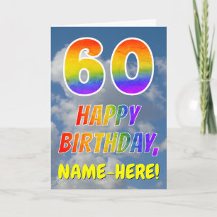 Regenbogen-Look "60" & "HAPPY BIRTHDAY", Wolken, H Karte