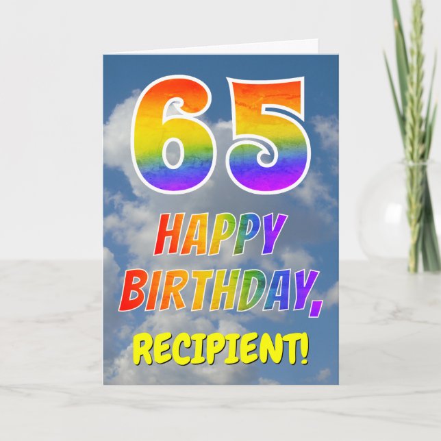 Regenbogen-Look "65" & "HAPPY BIRTHDAY", Wolken, H Karte (Vorderseite)