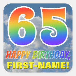 Regenbogen-Look "65" & "HAPPY BIRTHDAY", Wolken, H Quadratischer Aufkleber