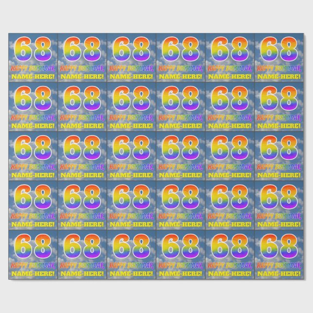 Regenbogen-Look "68" & "HAPPY BIRTHDAY", Wolken, H Geschenkpapier (Flach)