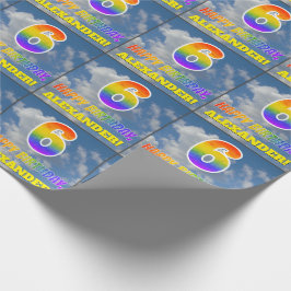 Regenbogen-Look "6" & "HAPPY BIRTHDAY", Wolken, Hi Geschenkpapier