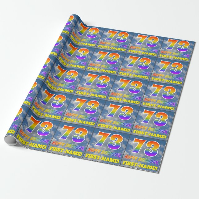 Regenbogen-Look "73" & "HAPPY BIRTHDAY", Wolken, H Geschenkpapier (Ungerollt)