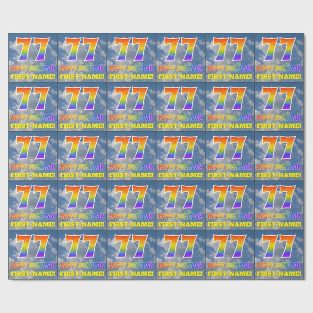 Regenbogen-Look "77" & "HAPPY BIRTHDAY", Wolken, H Geschenkpapier (Flach)