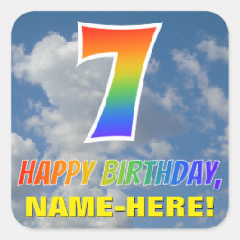 Regenbogen-Look "7" & "HAPPY BIRTHDAY", Wolken, Hi Quadratischer Aufkleber