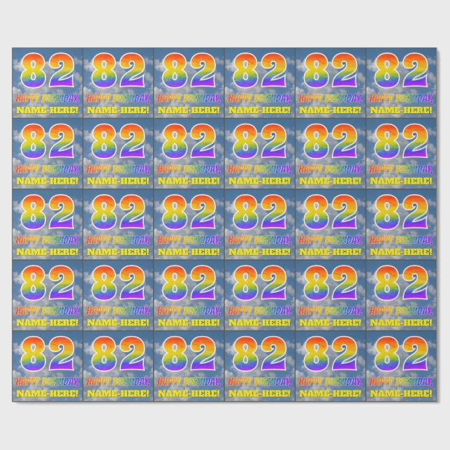 Regenbogen-Look "82" & "HAPPY BIRTHDAY", Wolken, H Geschenkpapier (Flach)