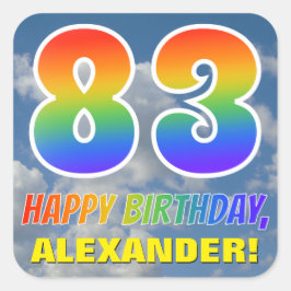 Regenbogen-Look "83" & "HAPPY BIRTHDAY", Wolken, H Quadratischer Aufkleber