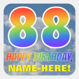 Regenbogen-Look "88" & "HAPPY BIRTHDAY", Wolken, H Quadratischer Aufkleber