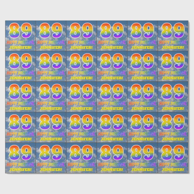 Regenbogen-Look "89" & "HAPPY BIRTHDAY", Wolken, H Geschenkpapier (Flach)