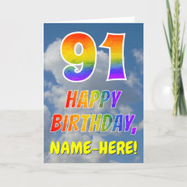 Regenbogen-Look "91" & "HAPPY BIRTHDAY", Wolken, H Karte