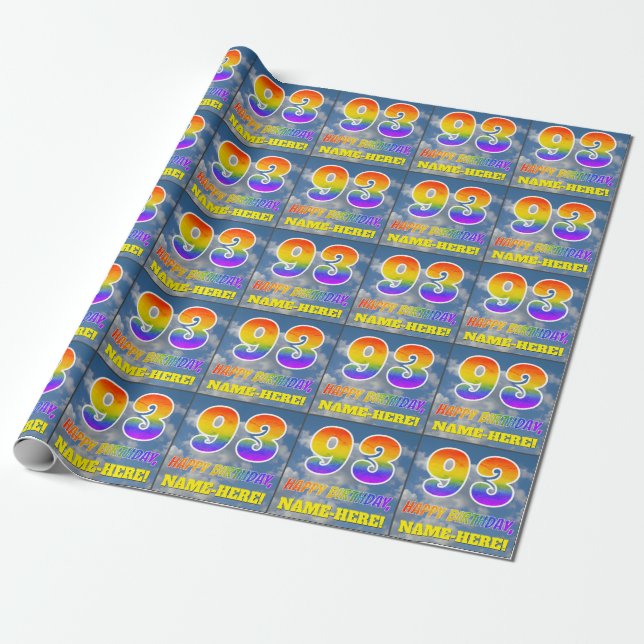 Regenbogen-Look "93" & "HAPPY BIRTHDAY", Wolken, H Geschenkpapier (Ungerollt)