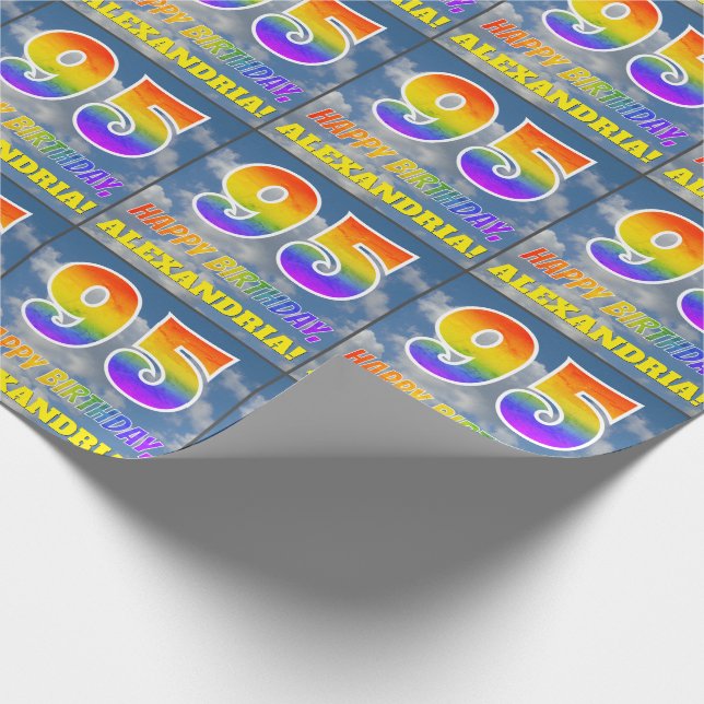 Regenbogen-Look "95" & "HAPPY BIRTHDAY", Wolken, H Geschenkpapier (Ecke)