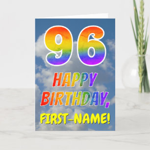 Regenbogen-Look "96" & "HAPPY BIRTHDAY", Wolken, H Karte
