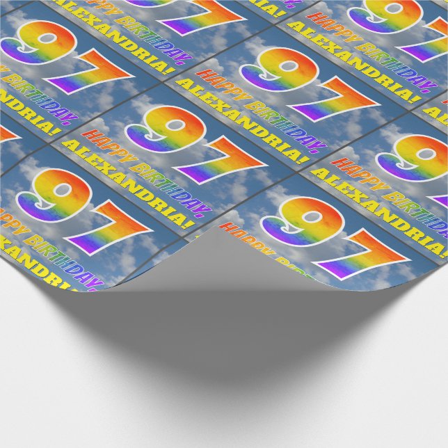 Regenbogen-Look "97" & "HAPPY BIRTHDAY", Wolken, H Geschenkpapier (Ecke)