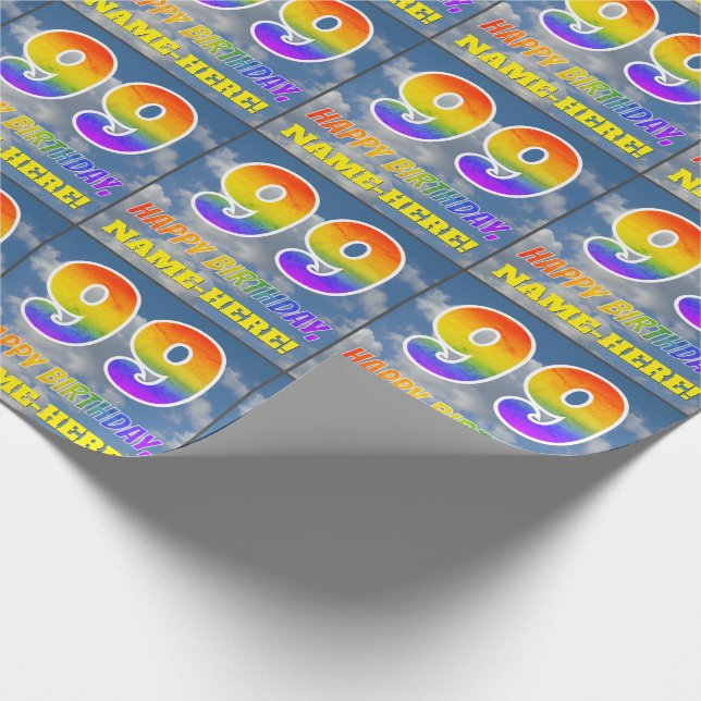 Regenbogen-Look "99" & "HAPPY BIRTHDAY", Wolken, H Geschenkpapier (Ecke)