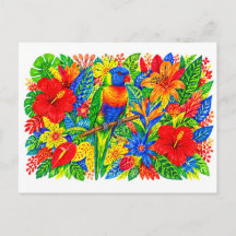Regenbogen-Lorikeet Tropischer Hibiskus-Lilien-Mar