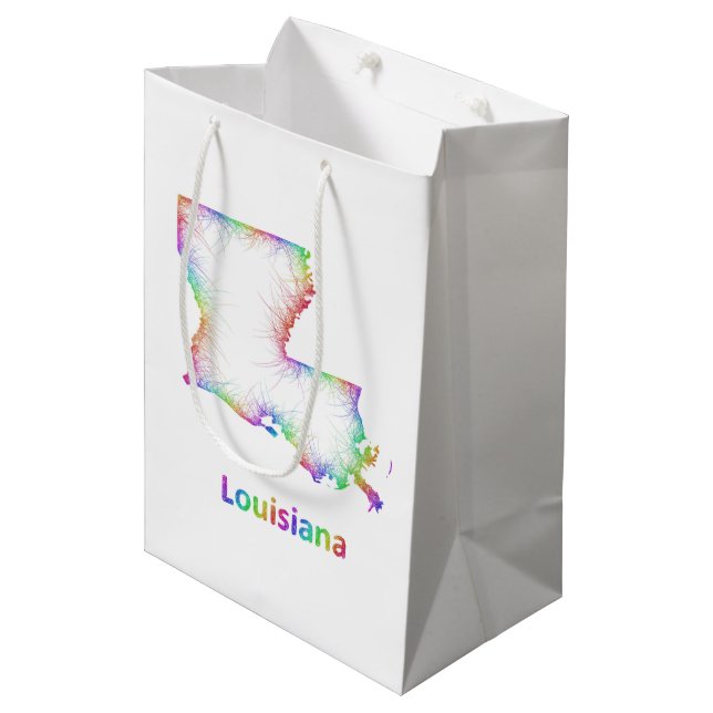 Regenbogen-Louisiana-Karte Mittlere Geschenktüte (Vorderseite Schrägansicht)