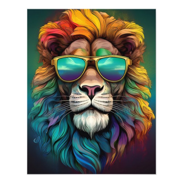 🦁 Regenbogen-Löwe Poster – Wild trifft auf Funky (Vorne)
