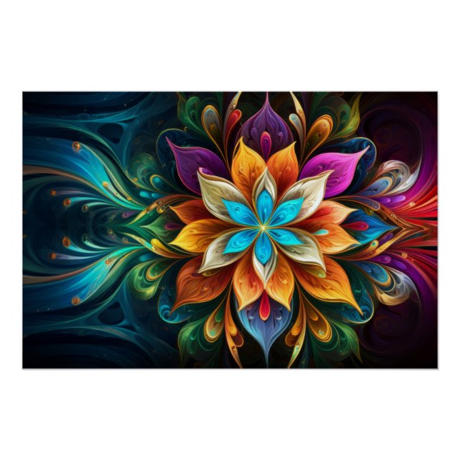 Regenbogen-Mandala-Blume  Poster (Vorderseite)