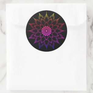 Regenbogen-Mandala-Blume Runder Aufkleber