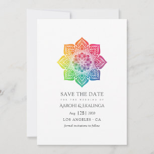 Regenbogen-Mandala indische Hochzeit Save The Date