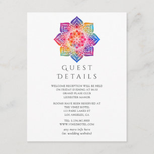 Regenbogen-Mandala Indische Hochzeitsgastdetails Begleitkarte