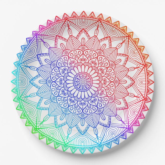 Regenbogen-Mandala Pappteller (Vorderseite)