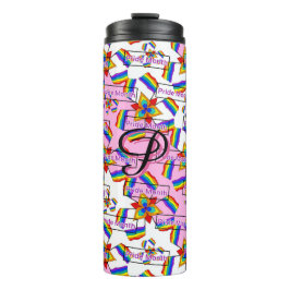 Regenbogen-Mandala-Pride-Monogramm - Lebendige Geo Thermosbecher