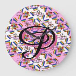 Regenbogen-Mandala-Stolz-Monogramm - Lebendige Geo Große Wanduhr